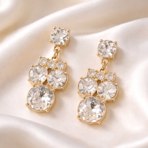 Kate Spade Crystal Drop Earrings Gold Tone Cluster Statement Sparkle Elegant - Picture 2 of 2